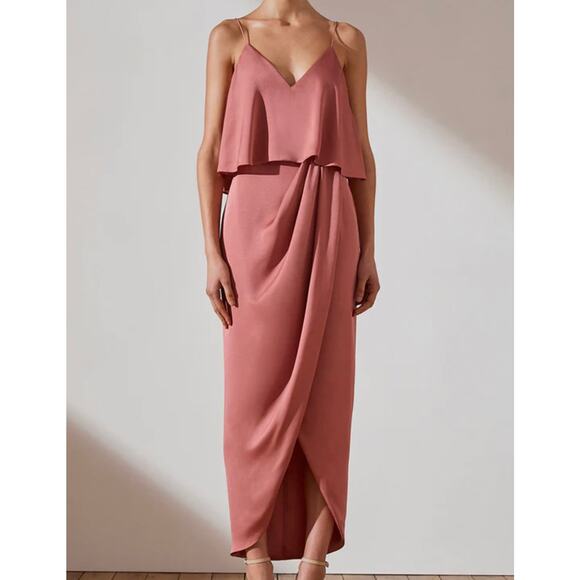 Shona Joy Rose Pink Luxe Frill Tulip Hem Maxi Dress Size 6 - Picture 1 of 10